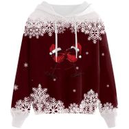 Generisch Noel Baskılı 2025 Kapüşonlu Zarif C-Şarap Kadın Sweatshirt