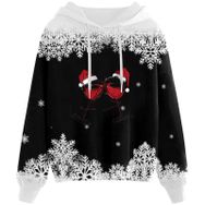 Generisch Noel Baskılı 2025 Kapüşonlu Zarif C-Siyah Kadın Sweatshirt