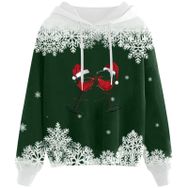 Generisch Noel Baskılı 2025 Kapüşonlu Zarif C-Yeşil Kadın Sweatshirt