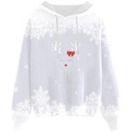 Generisch Noel Baskılı 2025 Kapüşonlu Zarif D-Beyaz Kadın Sweatshirt