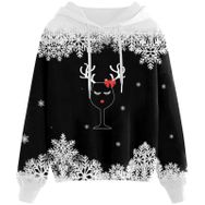 Generisch Noel Baskılı 2025 Kapüşonlu Zarif D-Siyah Kadın Sweatshirt
