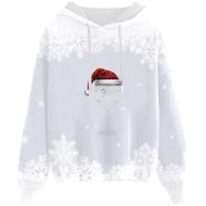 Generisch Noel Baskılı 2025 Kapüşonlu Zarif E-Beyaz Kadın Sweatshirt