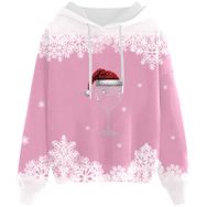 Generisch Noel Baskılı 2025 Kapüşonlu Zarif E-Pembe Kadın Sweatshirt