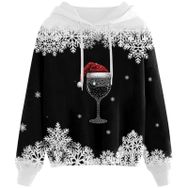 Generisch Noel Baskılı 2025 Kapüşonlu Zarif E-Siyah Kadın Sweatshirt