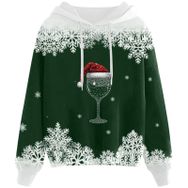 Generisch Noel Baskılı 2025 Kapüşonlu Zarif E-Yeşil Kadın Sweatshirt