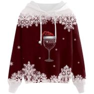 Generisch Noel Baskılı 2025 Kapüşonlu Zarif Elektrikli Şarap Kadın Sweatshirt