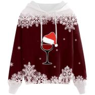 Generisch Noel Baskılı 2025 Kapüşonlu Zarif Şarap Kadın Sweatshirt