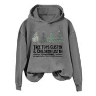 Generisch Noel Baskılı 2025 Kış Kapüşonlu Uzun Kollu Gündelik A-Gri Kadın Sweatshirt