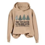 Generisch Noel Baskılı 2025 Kış Kapüşonlu Uzun Kollu Gündelik A-Haki Kadın Sweatshirt