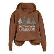 Generisch Noel Baskılı 2025 Kış Kapüşonlu Uzun Kollu Gündelik A-Kahverengi Kadın Sweatshirt
