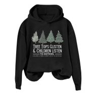 Generisch Noel Baskılı 2025 Kış Kapüşonlu Uzun Kollu Gündelik A-Siyah Kadın Sweatshirt