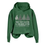 Generisch Noel Baskılı 2025 Kış Kapüşonlu Uzun Kollu Gündelik A-Yeşil Kadın Sweatshirt