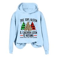Generisch Noel Baskılı 2025 Kış Kapüşonlu Uzun Kollu Gündelik B-Açık Mavi Kadın Sweatshirt