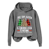 Generisch Noel Baskılı 2025 Kış Kapüşonlu Uzun Kollu Gündelik B-Gri Kadın Sweatshirt