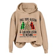 Generisch Noel Baskılı 2025 Kış Kapüşonlu Uzun Kollu Gündelik B-Haki Kadın Sweatshirt