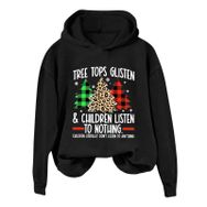 Generisch Noel Baskılı 2025 Kış Kapüşonlu Uzun Kollu Gündelik B-Siyah Kadın Sweatshirt