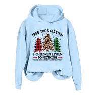 Generisch Noel Baskılı 2025 Kış Kapüşonlu Uzun Kollu Gündelik D-Açık Mavi Kadın Sweatshirt