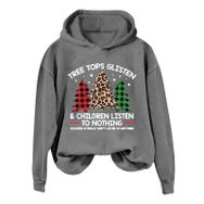 Generisch Noel Baskılı 2025 Kış Kapüşonlu Uzun Kollu Gündelik D-Gri Kadın Sweatshirt