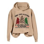 Generisch Noel Baskılı 2025 Kış Kapüşonlu Uzun Kollu Gündelik D-Haki Kadın Sweatshirt