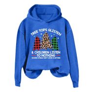 Generisch Noel Baskılı 2025 Kış Kapüşonlu Uzun Kollu Gündelik D-Mavi Kadın Sweatshirt