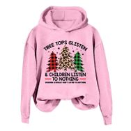 Generisch Noel Baskılı 2025 Kış Kapüşonlu Uzun Kollu Gündelik D-Pembe Kadın Sweatshirt