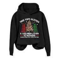 Generisch Noel Baskılı 2025 Kış Kapüşonlu Uzun Kollu Gündelik D-Siyah Kadın Sweatshirt