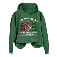 Generisch Noel Baskılı 2025 Kış Kapüşonlu Uzun Kollu Gündelik D-Yeşil Kadın Sweatshirt