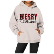 Generisch Noel Baskılı 2025 Modern Kapüşonlu Gündelik Bej-1 Kadın Sweatshirt