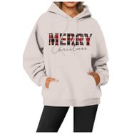 Generisch Noel Baskılı 2025 Modern Kapüşonlu Gündelik Bej-2 Kadın Sweatshirt