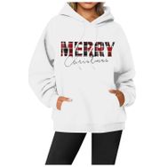 Generisch Noel Baskılı 2025 Modern Kapüşonlu Gündelik Beyaz-2 Kadın Sweatshirt