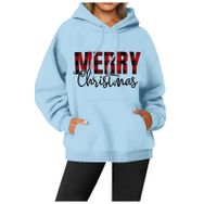 Generisch Noel Baskılı 2025 Modern Kapüşonlu Gündelik Gök Mavisi-1 Kadın Sweatshirt