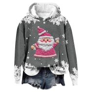 Generisch Noel Baskılı 2025 Modern Kapüşonlu Gündelik Gri-1 Kadın Sweatshirt