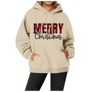 Generisch Noel Baskılı 2025 Modern Kapüşonlu Gündelik Haki-1 Kadın Sweatshirt