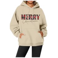 Generisch Noel Baskılı 2025 Modern Kapüşonlu Gündelik Haki-2 Kadın Sweatshirt