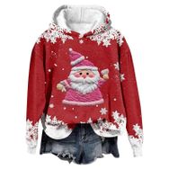 Generisch Noel Baskılı 2025 Modern Kapüşonlu Gündelik Kırmızı-1 Kadın Sweatshirt