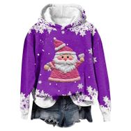 Generisch Noel Baskılı 2025 Modern Kapüşonlu Gündelik Koyu Lila-1 Kadın Sweatshirt