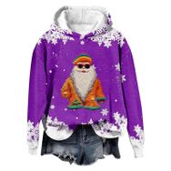 Generisch Noel Baskılı 2025 Modern Kapüşonlu Gündelik Koyu Lila-2 Kadın Sweatshirt