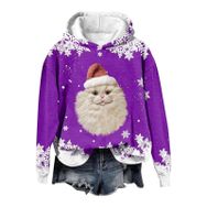Generisch Noel Baskılı 2025 Modern Kapüşonlu Gündelik Koyu Lila-4 Kadın Sweatshirt