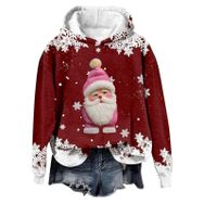 Generisch Noel Baskılı 2025 Modern Kapüşonlu Gündelik Şarap-3 Kadın Sweatshirt