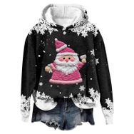Generisch Noel Baskılı 2025 Modern Kapüşonlu Gündelik Siyah-1 Kadın Sweatshirt