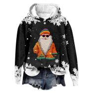 Generisch Noel Baskılı 2025 Modern Kapüşonlu Gündelik Siyah-2 Kadın Sweatshirt