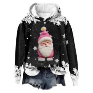 Generisch Noel Baskılı 2025 Modern Kapüşonlu Gündelik Siyah-3 Kadın Sweatshirt