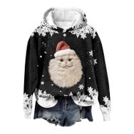 Generisch Noel Baskılı 2025 Modern Kapüşonlu Gündelik Siyah-4 Kadın Sweatshirt