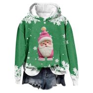 Generisch Noel Baskılı 2025 Modern Kapüşonlu Gündelik Yeşil-3 Kadın Sweatshirt