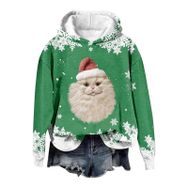 Generisch Noel Baskılı 2025 Modern Kapüşonlu Gündelik Yeşil-4 Kadın Sweatshirt
