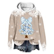 Generisch Noel Baskılı 2025 Modern Kapüşonlu Kışlık Zarif Gündelik 1-Bej Kadın Sweatshirt
