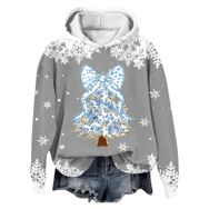 Generisch Noel Baskılı 2025 Modern Kapüşonlu Kışlık Zarif Gündelik 1-Gri Kadın Sweatshirt