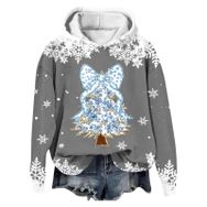 Generisch Noel Baskılı 2025 Modern Kapüşonlu Kışlık Zarif Gündelik 1-Koyu Gri Kadın Sweatshirt