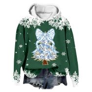 Generisch Noel Baskılı 2025 Modern Kapüşonlu Kışlık Zarif Gündelik 1-Koyu Yeşil Kadın Sweatshirt