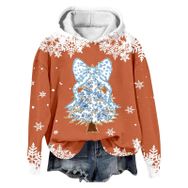 Generisch Noel Baskılı 2025 Modern Kapüşonlu Kışlık Zarif Gündelik 1-Turuncu Kadın Sweatshirt